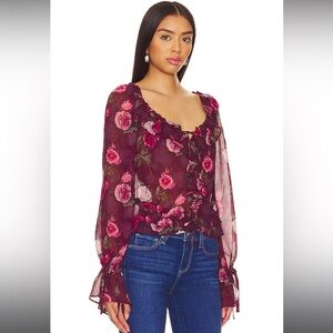 Paige Lanea 100% Silk Floral Blouse in Black Cherry Size S NWT